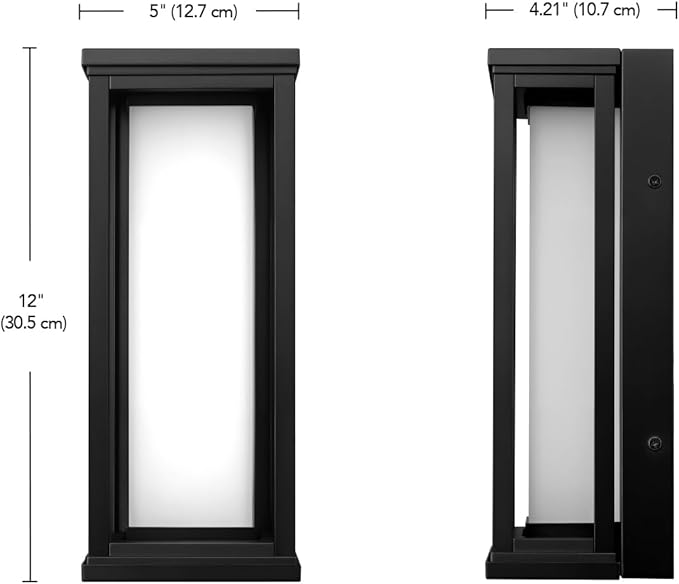 Globe Electric 12W LED Integrated Outdoor Wall Sconce, Matte Black, Frosted Glass, Dusk to Dawn Sensor, Dimmable | Lumora