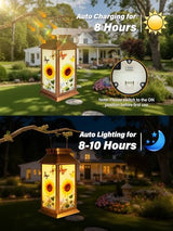 Guhope Birthday Gifts for Women Mom Grandma Men, Solar Lanterns Outdoor Waterproof Hanging Garden Decor with Sunflower Butterfly Pattern Outdoor Solar Lights for Garden Lawn Yard Patio Porch