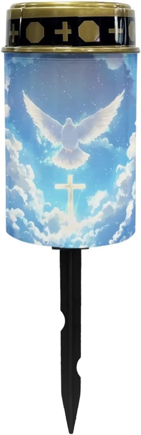 Solar Stake Lights White Bird Cross Memorial Cemetery Decorations Solar Powered Lights for Outside Patio Yard Pathway