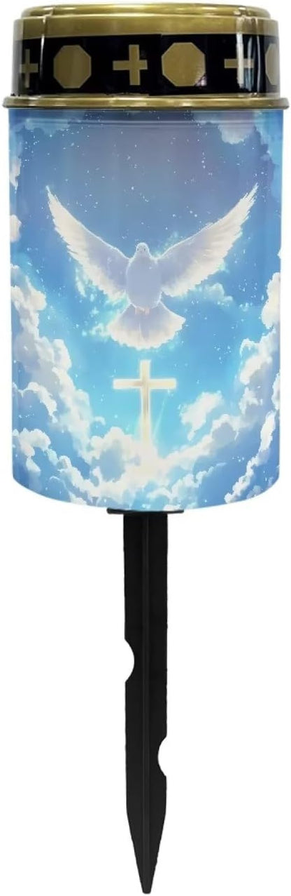 Solar Stake Lights White Bird Cross Memorial Cemetery Decorations Solar Powered Lights for Outside Patio Yard Pathway
