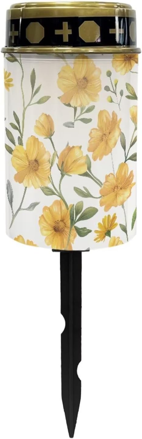 Yellow Flowers Grave Decorations for Cemetery Floral Outdoor Lighting Cemetery Solar Light for Landscape Lighting