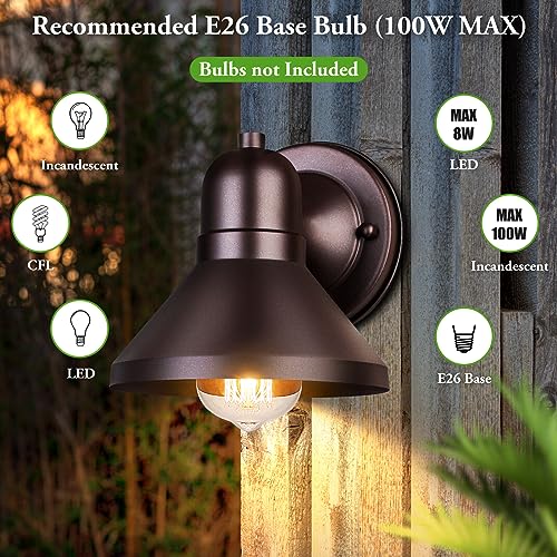 Brightever Outdoor Barn Wall Light Fixtures, 2-Pack Brown Exterior Wall Lantern, Waterproof Anti-Rust Lighting with E26 Socket, Small Outside Lights for House, Patio, Playhouse, Garage