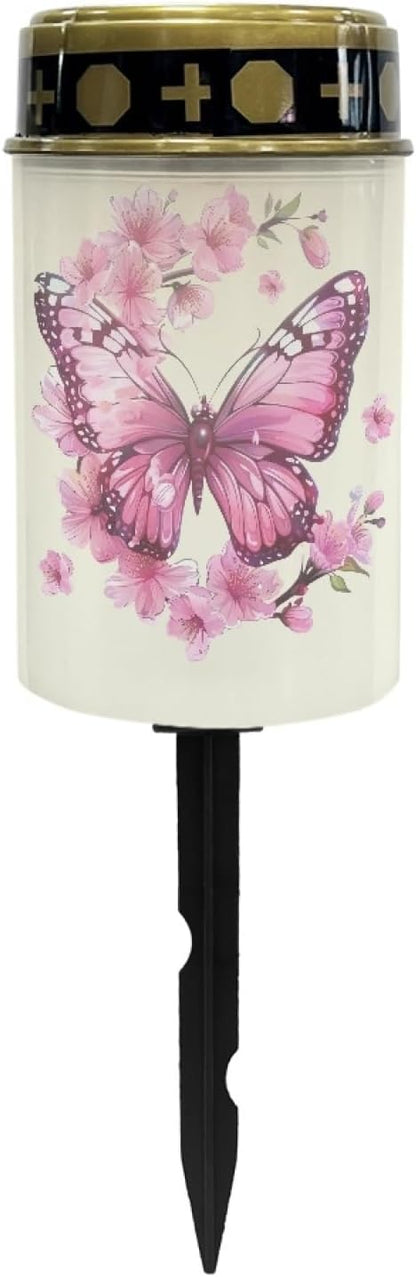 Pink Butterfly Outdoor Solar Lights LED Lantern Solar Garden Stake Lights Solar Powered Fairy Lights for Outside Cherry Blossom Solar Walkway Lights for Women Ladies,Warm White