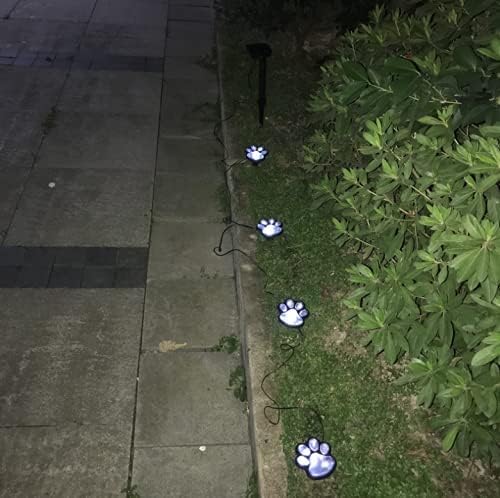 4 Solar Dog Animal Paw Print Lights Garden Statue Lantern Led Path 3" Light Lamp for Outdoor Garden Path Landscape Walkway Yard (Cool White)