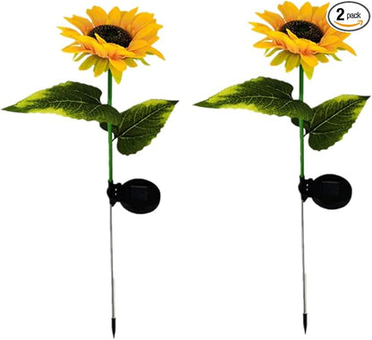 2 Pieces Sunflower Solar Light Single Head Lantern Solar Lights Simulation Sunflowers Outdoor Garden Lamp Suitable for Villa Park Courtyard (Pack of 2)