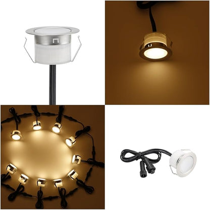 FVTLED Low Voltage LED Deck Lighting Kit Stainless Steel Waterproof Outdoor Landscape Garden Yard Patio Step Decoration Lamps LED In-ground Lights, Pack of 20(Warm White)
