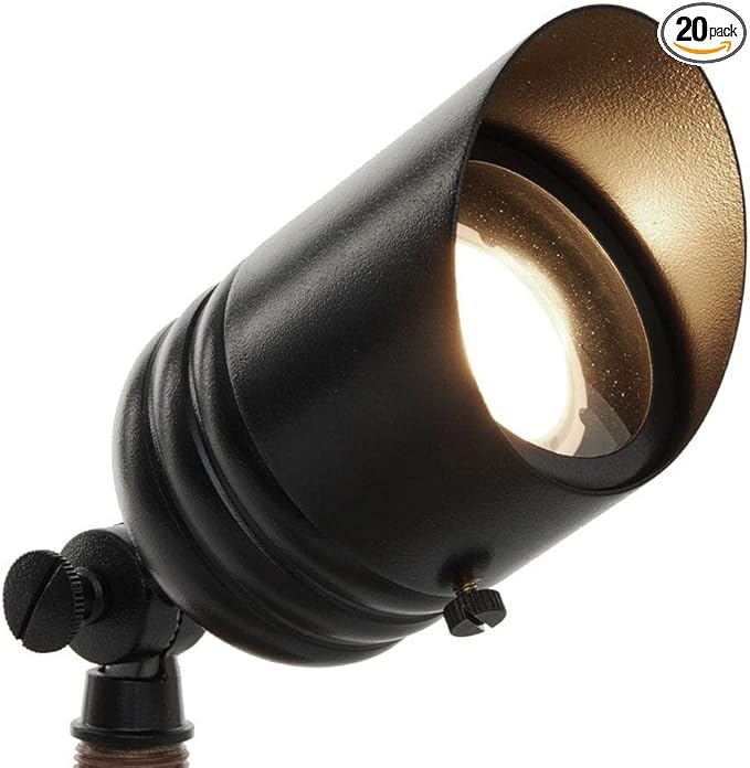 VOLT 20-Pack 12V Fat Boy Brass Outdoor Spotlights (Black) with 5W 2700K Warm White 400 Lumen MR16 LED Bulbs for Low Voltage Landscape Lighting of Yard, Lawn, Garden, Patio, Trees & House