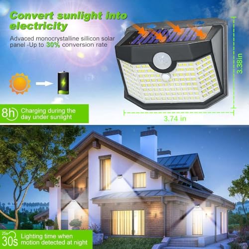 HMCITY 120 LED Solar Lights Outdoor with Motion Sensor, 1 Pack, Black