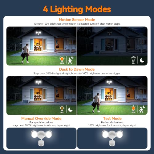 45W 5500LM PIR Motion Sensor Outdoor Lights, Dual Head LED Flood Light, 5000K Daylight, IP65 Waterproof Hardwired Dusk to Dawn Motion Detector Security Light for Outside Garage Yard (White)
