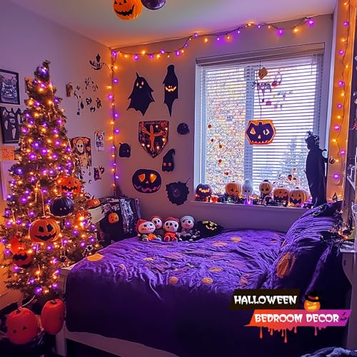 JMEXSUSS 500 LED Orange and Purple Halloween Lights with Remote