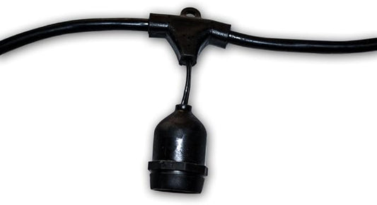 String Light Company Vintage 48-Ft Outdoor Commercial String Lights with 24 Suspended Sockets, 14 Gauge Black Cord (Bulbs not Included)