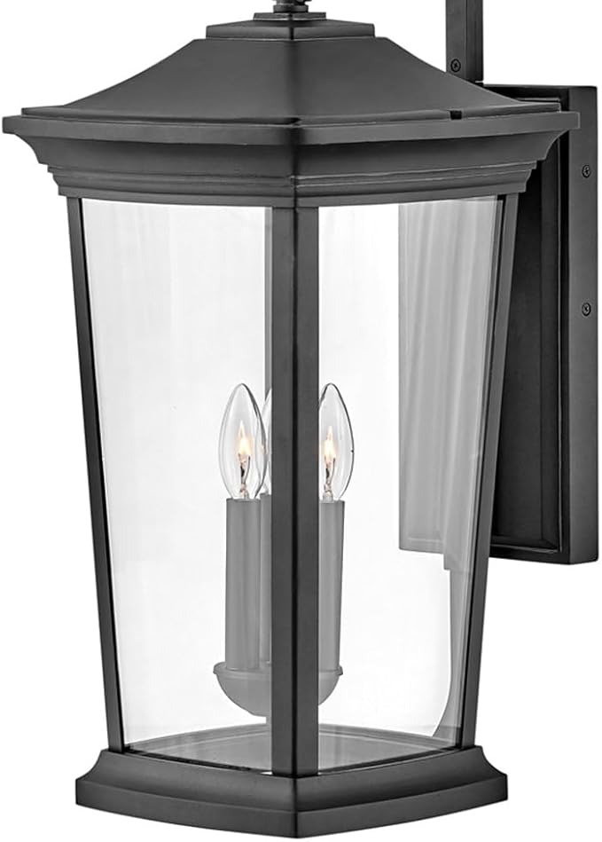 Hinkley Bromley Large Wall Mount Lantern - Aluminum, 3-Light, Clear Glass - Museum Black Finish