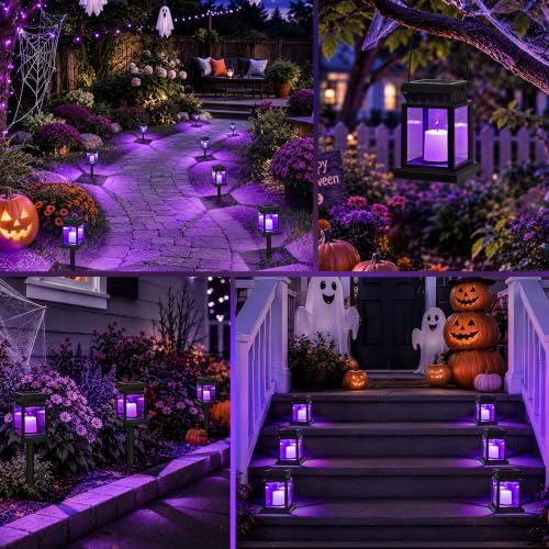 GIGALUMI 8 Pack Solar Halloween Lanterns Outdoor, Candle Lights with Stakes