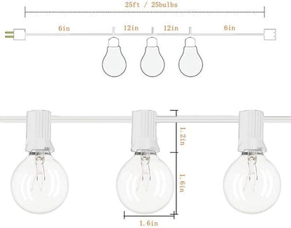 Abeja Outdoor Frosted String Lights G40-25Ft with 27 Clear Bulbs, UL Listed for Patio Garden Umbrella Bars Balcony Party Decor Indoor, E12 Base, 5W, White