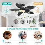 Surtime 46" Black Ceiling Fans with RGB Lights - Flush Mount Ceiling Fan Light with LED 3CCT Dimmable, Tropical Palm Leaf Ceiling Fans for Indoor Party,Covered Outdoor