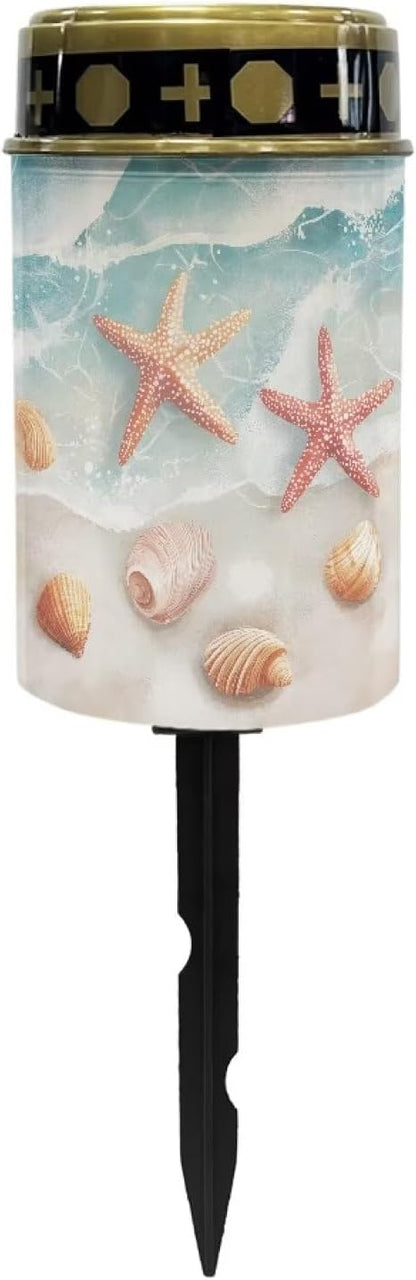 ZOUTAIRONG Solar Light for Cemetery Grave Garden Lights Red Starfish Conch Pattern Solar Powered Pathway Lights Outdoor Cemetery Lamp-6 Pack