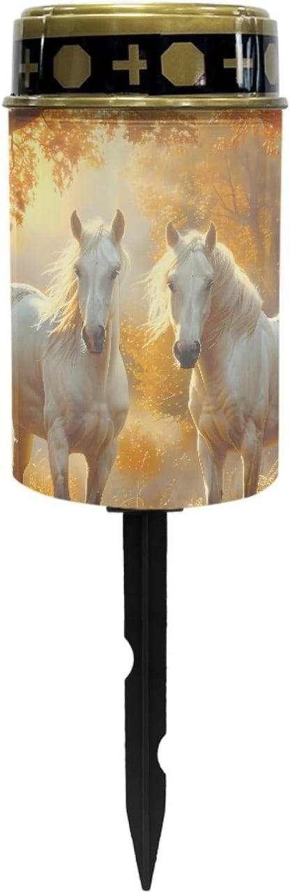 Horse Solar Garden Lights Waterproof Solar Pathway Lights Outdoor Solar Lantern Stake Lights Autumn Leaves Outdoor Decorative for Yard Patio Spotlight Driveway