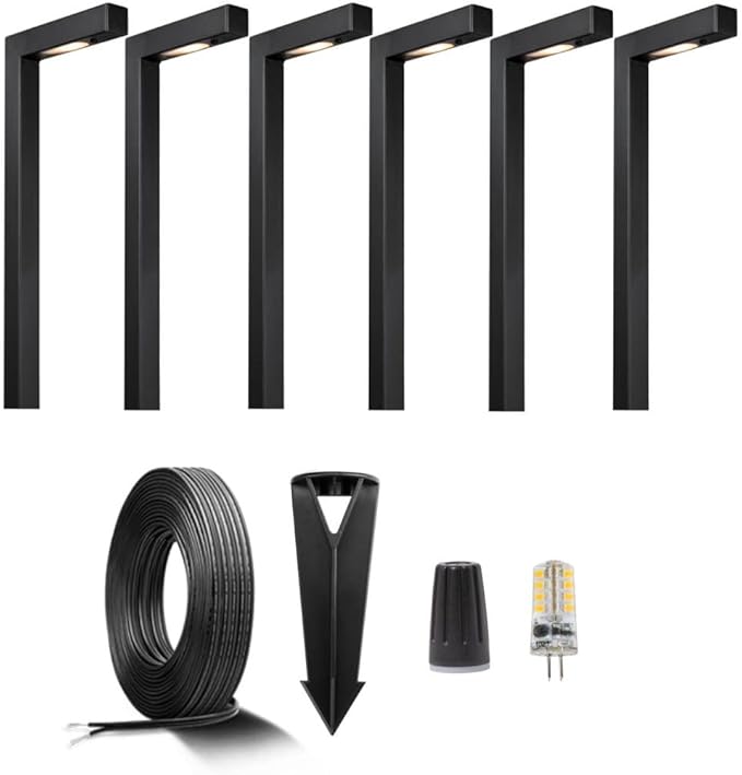 Gardenreet Brass Low Voltage Black Path Lighting Kit (6 Pack Path Lights) with 100 Feet Cable and 30Pack Wire | Lumora