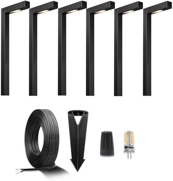 Gardenreet Brass Low Voltage Black Path Lighting Kit (6 Pack Path Lights) with 100 Feet Cable and 30Pack Wire | Lumora