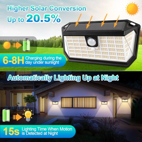 Brightever Solar Motion Sensor Outdoor Lights, 4000LM 344 LEDs Solar Outdoor Lights, IP65 Waterproof Exterior Flood Security Lights with 270° Wide Angle & 3 Modes for Patio Garage, 4-Pack Black
