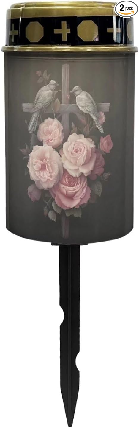 Rose Solar Lights Outdoor Solar Cross for Cemetery Grave Flameless Solar Powered Light for Prayer Waterproof Auto On/Off Solar Lights for Outside Yard Walkway Driveway