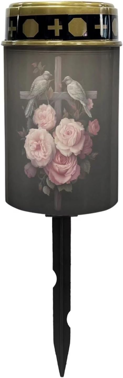 Rose Solar Lights Outdoor Solar Cross for Cemetery Grave Flameless Solar Powered Light for Prayer Waterproof Auto On/Off Solar Lights for Outside Yard Walkway Driveway