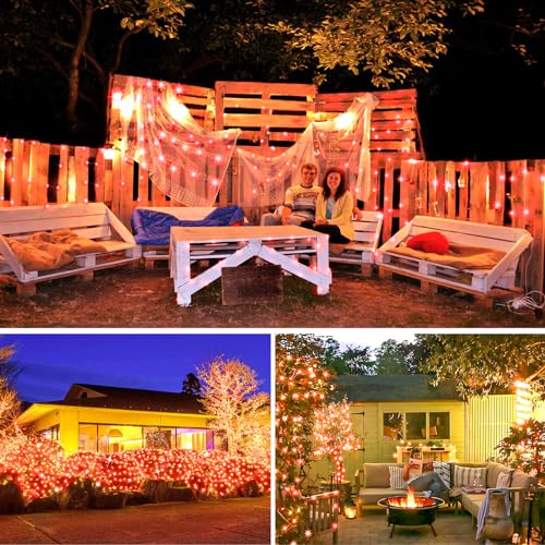KNONEW 400FT 1200LED Green Wire Outdoor Fairy Lights Plug in Red Christmas