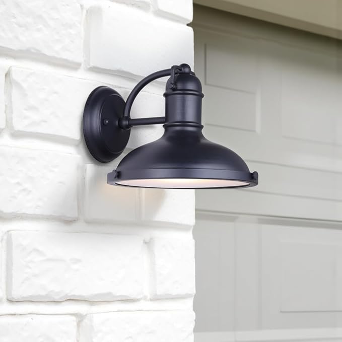 Canarm Marcella 1-Light Outdoor Wall Light Black Down Light with Frosted Glass Panel, Modern Farmhouse Lighting for Porch, Patio and Outdoor Entryway