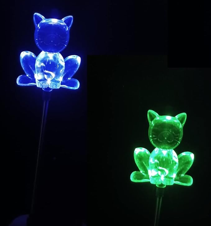 Starry Illuminate 2 PCS Solar Color Changing Style Garden Stake Light Pathway Stake Light (Cat)