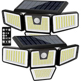 Solar Lights Outdoor 2 Pack, 300 LED Motion Sensor Lights, 4 Heads, IP65