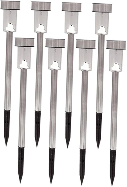 Uonlytech 8pcs Waterproof Solar Ground Plug Lights Outdoor LED Garden Landscape Pathway Lamps Stainless Steel Tube for Yard Lawn Patio White Light