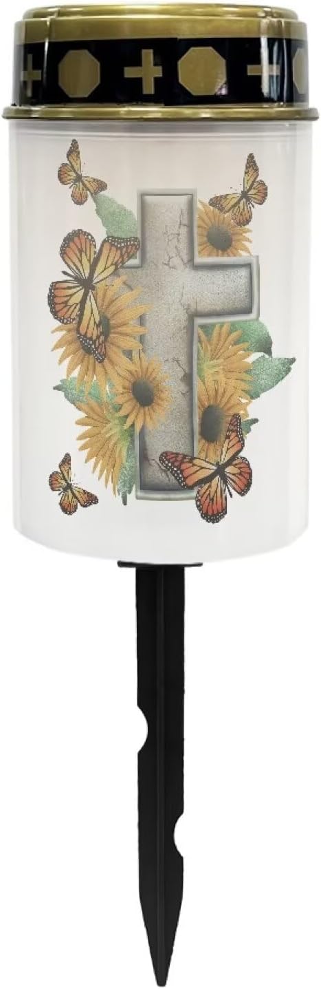 Cross Butterfly Flower Solar Stake Lights, Outdoor Garden Lights,Cemetery Decorations for Grave,Memorial Gifts for Mother,Yard Lawn Garden Patio Christmas Decor