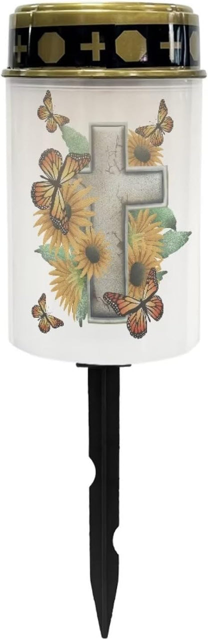 Cross Butterfly Flower Solar Stake Lights, Outdoor Garden Lights,Cemetery Decorations for Grave,Memorial Gifts for Mother,Yard Lawn Garden Patio Christmas Decor