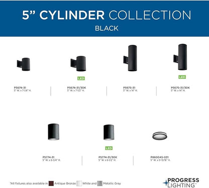 Cylinder Collection 5" Modern Outdoor Up/Down Wall Lantern Light Black