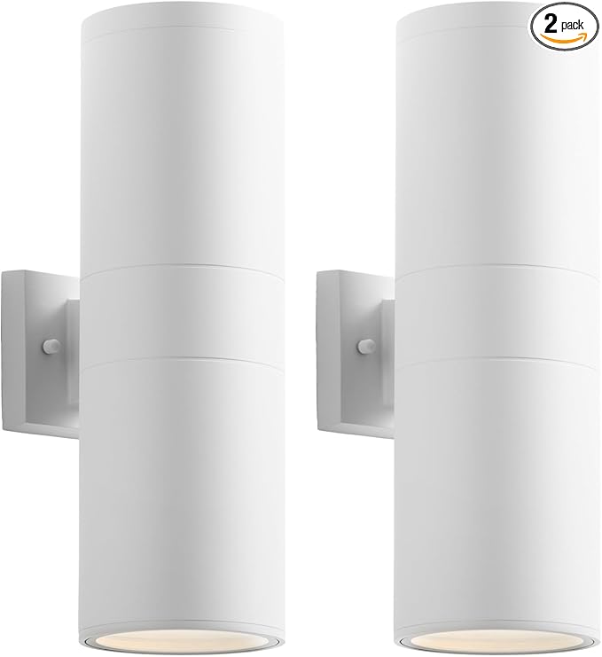 mirrea 18" Modern Outdoor Porch Light Patio Light in 2 Lights with Aluminum Cylinder and Tempered Glass Cover | Lumora