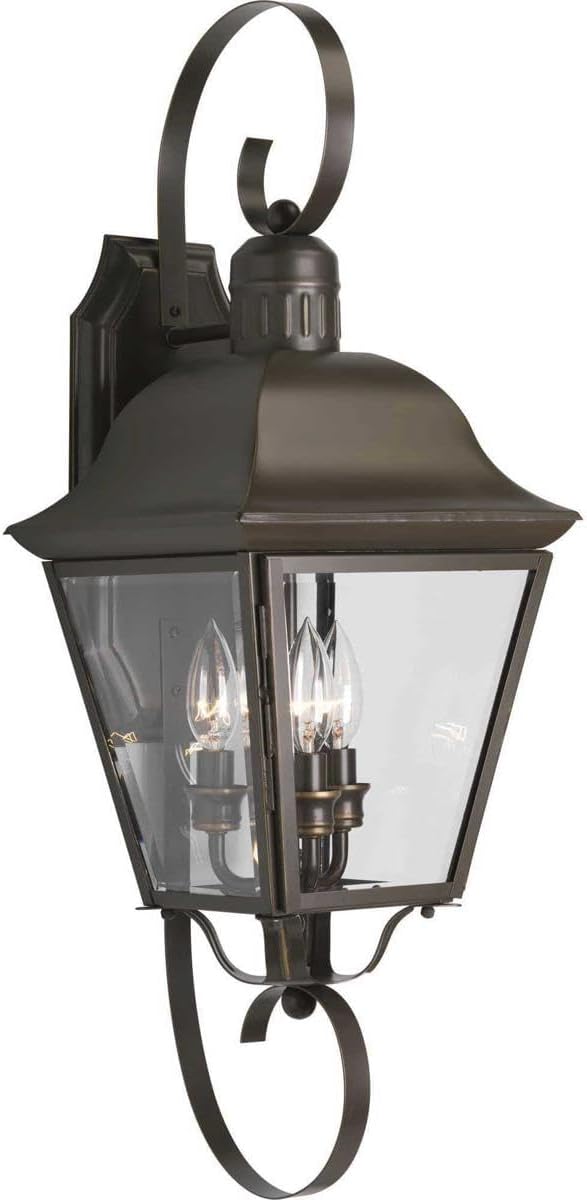 Progress Lighting Andover Collection 3-Light Clear Beveled Glass Farmhouse Outdoor Large Wall Lantern Light Antique Bronze