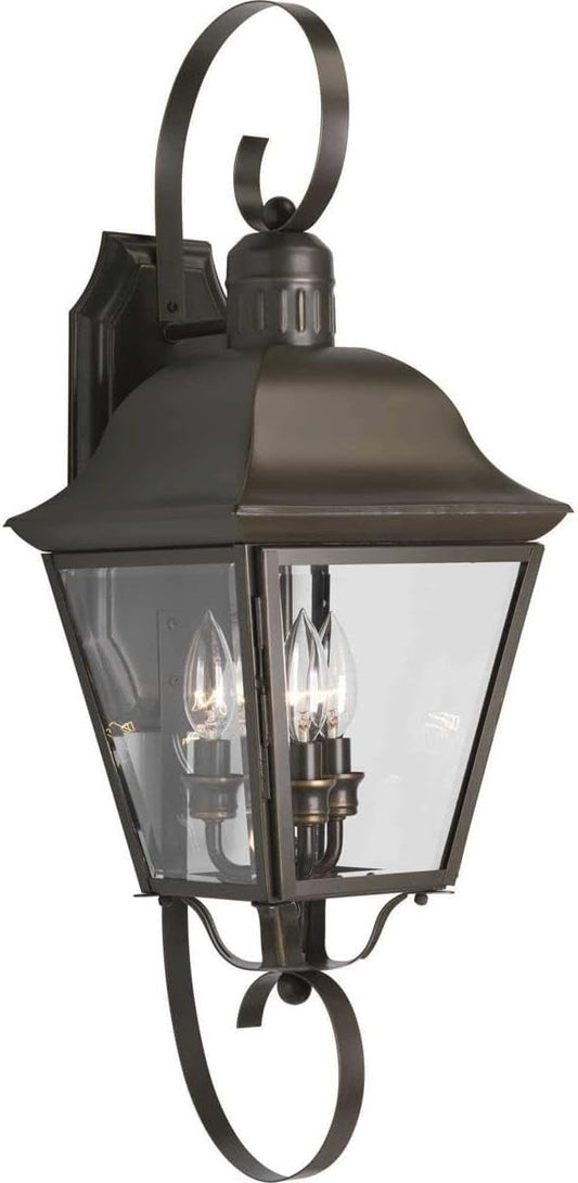 Progress Lighting Andover Collection 3-Light Clear Beveled Glass Farmhouse Outdoor Large Wall Lantern Light Antique Bronze