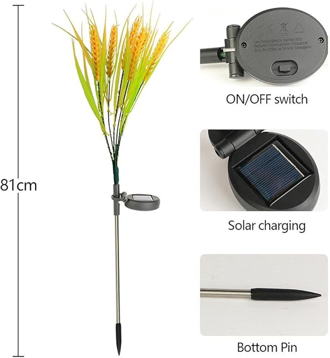 2 Pcs Solar Wheat Rice Ear Stake Light Outdoor IP66 Waterproof Decoration Solar Landscape Light for Pathway Garden Yard Lawn