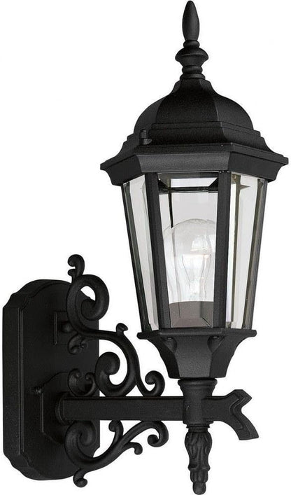 Progress Lighting Welbourne Collection 1-Light Clear Beveled Glass Traditional Outdoor Small Wall Lantern Light Textured Black