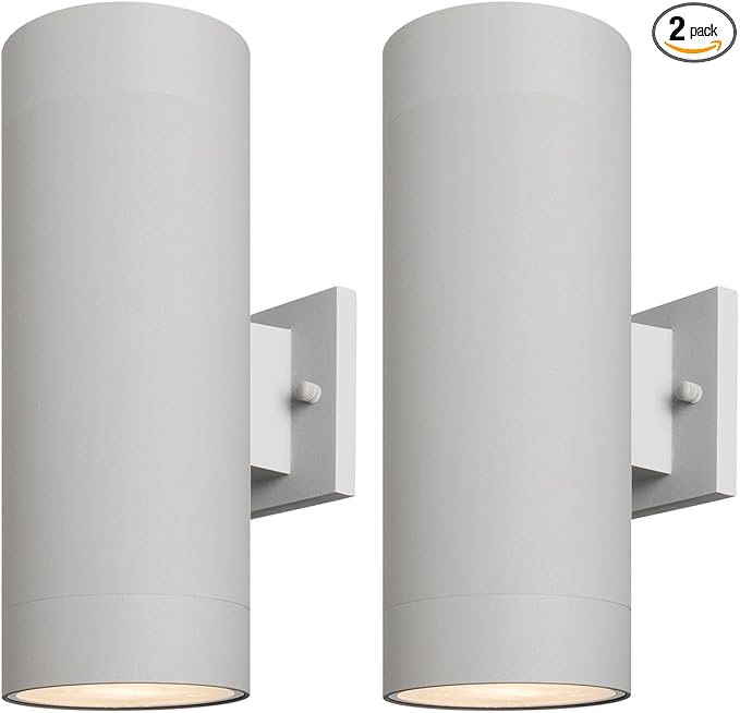 mirrea 14" Modern Outdoor Porch Light Patio Light in 2 Lights with Aluminum Cylinder and Tempered Glass Cover | Lumora
