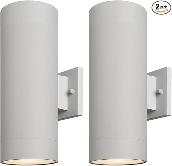mirrea 14" Modern Outdoor Porch Light Patio Light in 2 Lights with Aluminum Cylinder and Tempered Glass Cover | Lumora