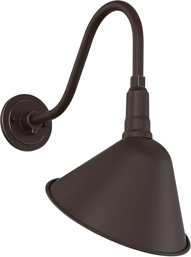 Franklin Iron Works Neihart Rustic Farmhouse Industrial Outdoor Barn Light Fixture Bronze 18 1/4" Curving Gooseneck RLM for Exterior House Porch Patio Outside Deck Garage Yard Front Door Home