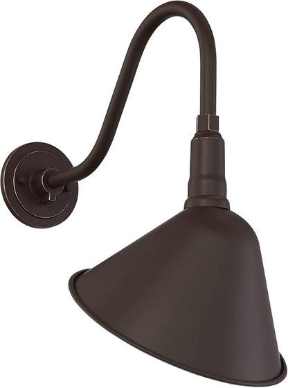Franklin Iron Works Neihart Rustic Farmhouse Industrial Outdoor Barn Light Fixture Bronze 18 1/4" Curving Gooseneck RLM for Exterior House Porch Patio Outside Deck Garage Yard Front Door Home