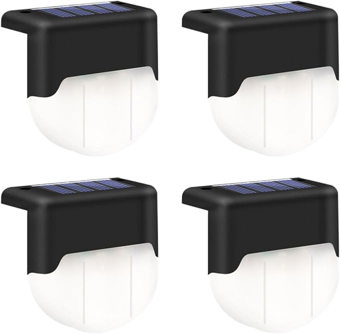 Alipis 4pcs Solar Outdoor Stair Lights, Black Warm Light Solar Pathway Lamps, Waterproof Landscape Step Lighting for Garden Deck Patio Fence