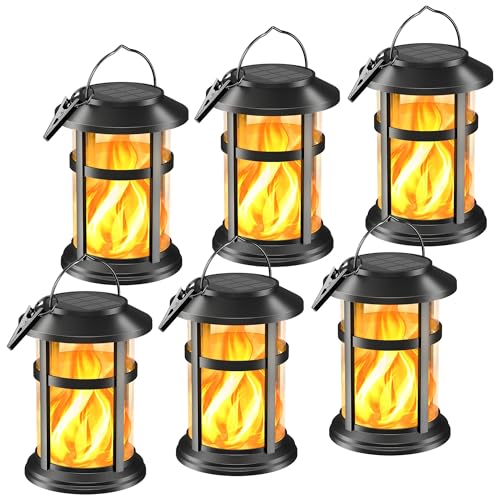 Otdair Solar Lanterns Outdoor Waterproof with Flickering Flame, 6 Pack