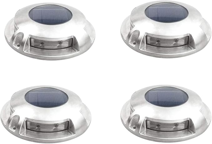 Solar Road Path Deck Dock Warning Lights with 8 Bright White LED, ON, Off, Flash and Constant On Functions - 4 Pack