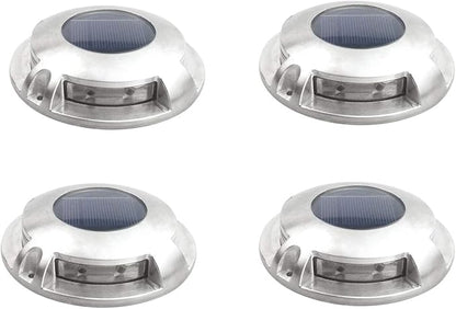 Solar Road Path Deck Dock Warning Lights with 8 Bright White LED, ON, Off, Flash and Constant On Functions - 4 Pack