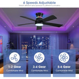 Surtime 46" Black Ceiling Fans with RGB Lights - Flush Mount Ceiling Fan Light with LED 3CCT Dimmable, Modern Low Profile Ceiling Fans for Indoor Party,Covered Outdoor