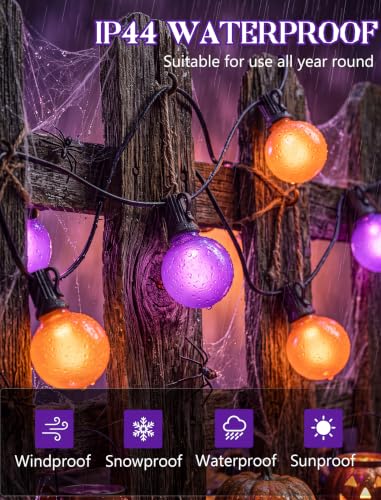Orange and Purple Halloween Lights Outdoor, 25Ft 27 G40 Shatterproof Bulbs