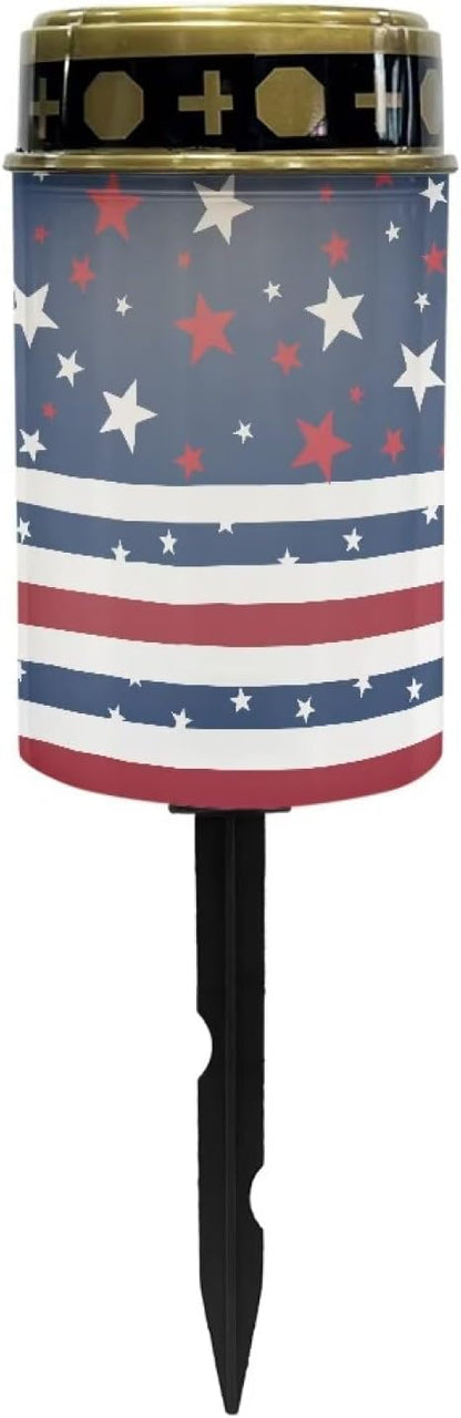 Cemetery Solar Lights for Grave USA Flag Design Eternal Lights for Cemetery Grave Decorations